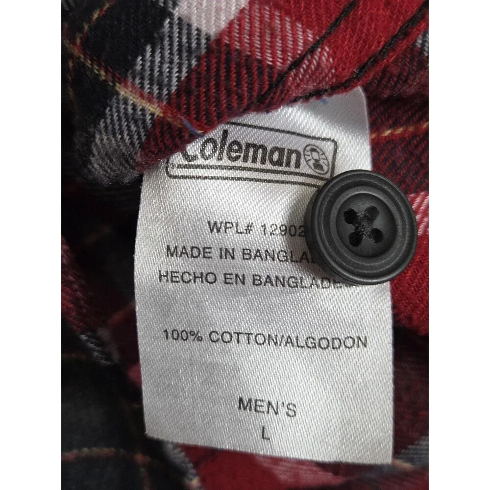 Coleman Flannel‎ Shirt Mens L Red Plaid Check Button Front LS Casual Workwear